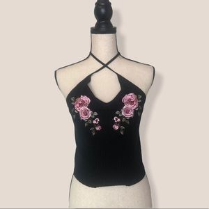 Kendall & Kylie Black Rose Ribbed Tank Top